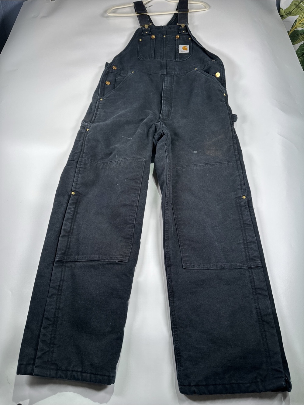 Carhartt R02 Lined Double Knee Duck Bib Overalls Faded Black 34x30 - Picture 3 of 16